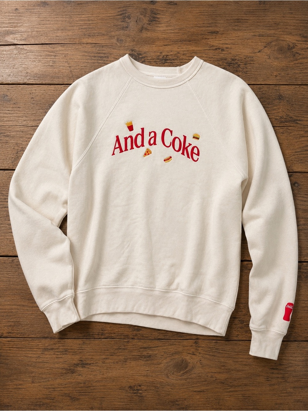 Coca-Cola “And a Coke” Embroidered Crewneck Sweatshirt Cream Size M